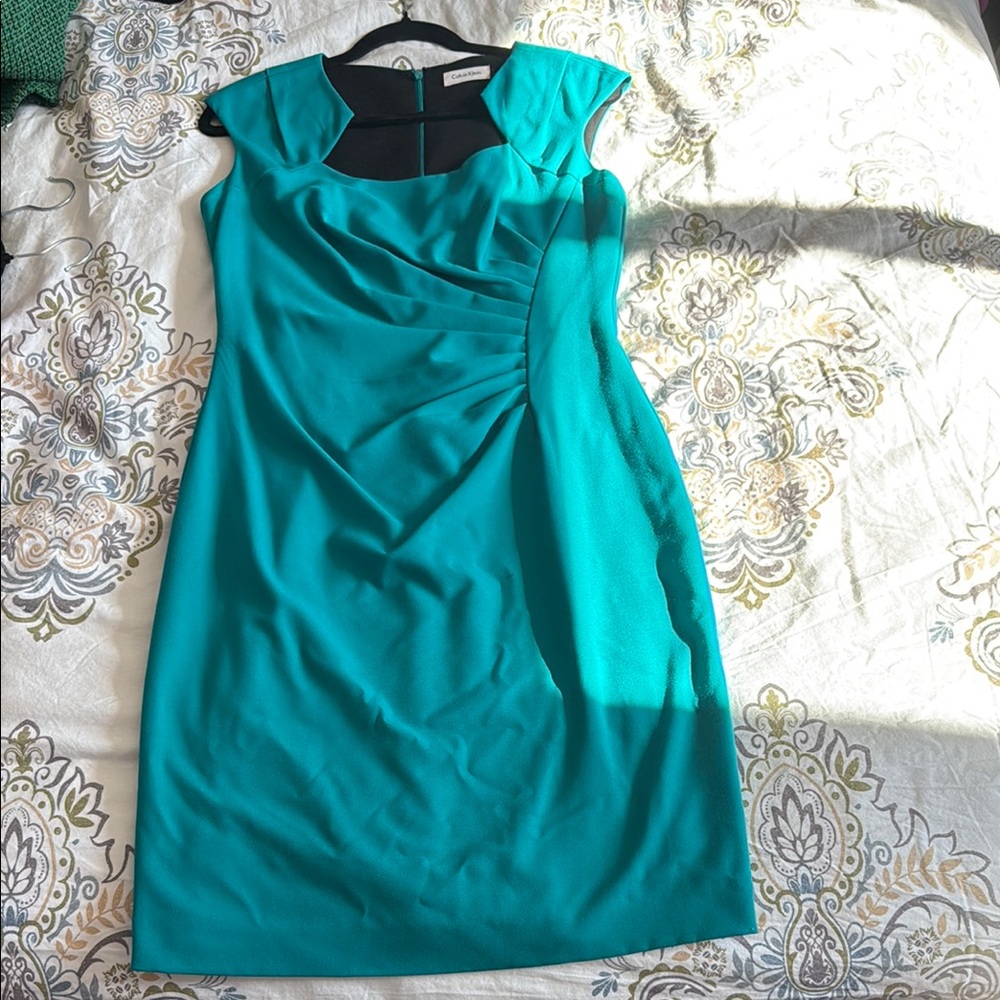 Calvin Klein Blue Asymmetrical Sheath Dress for Work